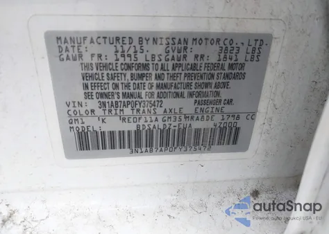2015 Nissan Sentra Sv from USA, damaged, VIN 3N1AB7AP0FY375472